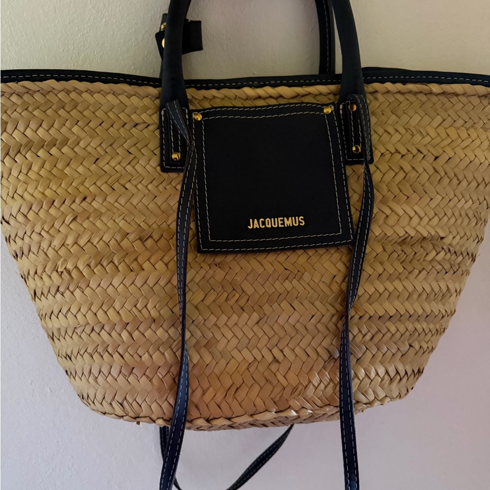 Jacquemus Navy and Tan Woven Tote